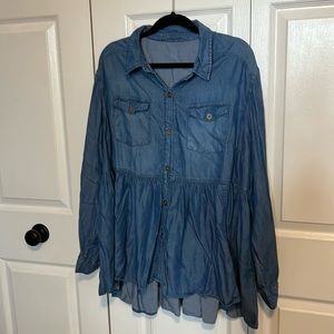 2X denim long sleeve tunic